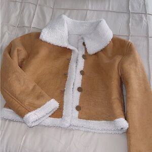 Cozy Tan and White Kids Jacket